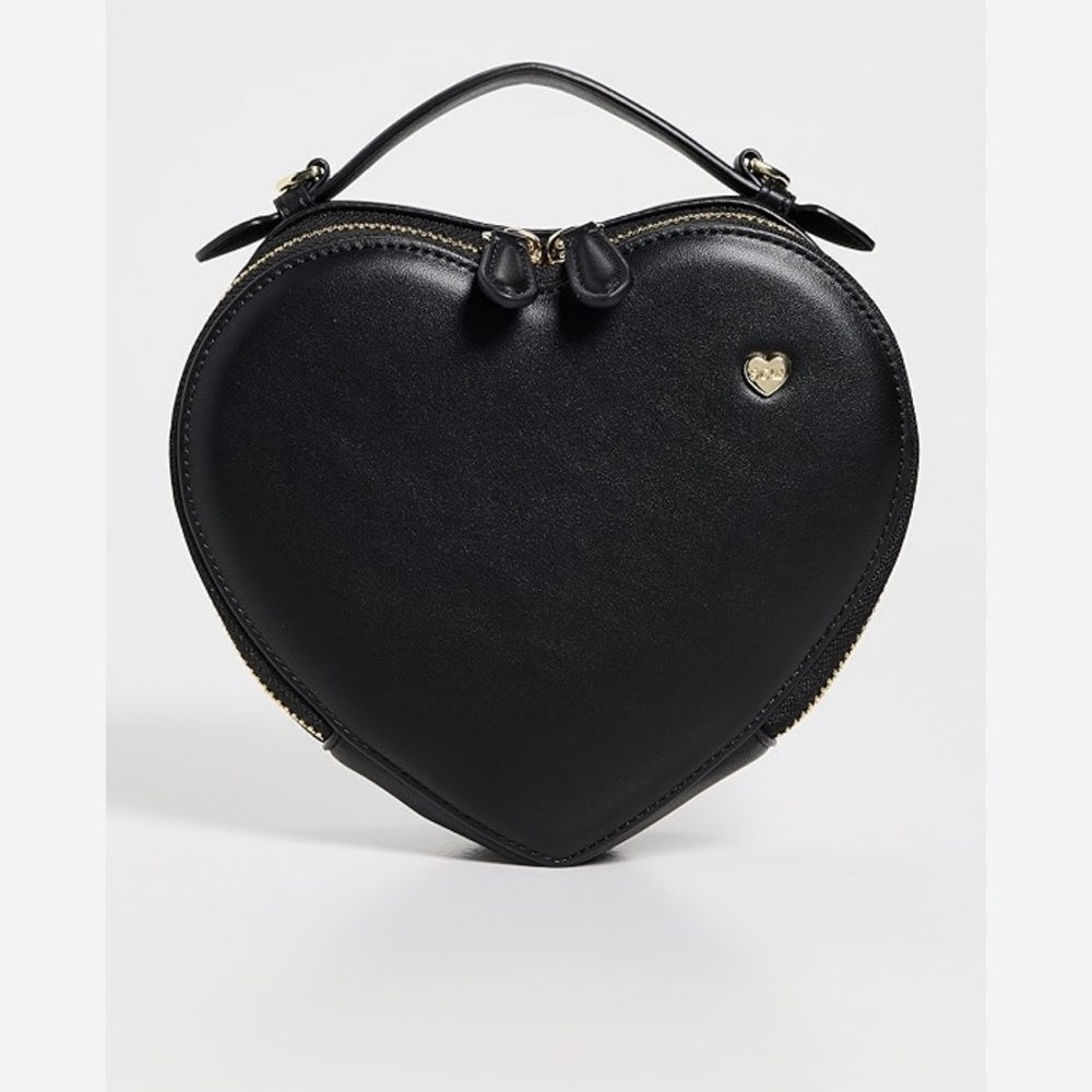 NWT Stoney Clover Lane Noir Black Heart Crossbody Bag Leather Strap Gold Zipper